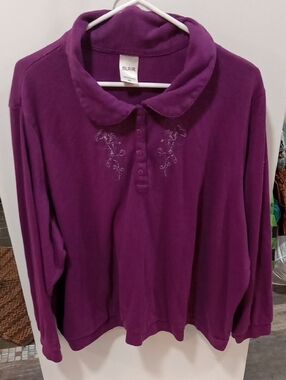Blair Plum Long-Sleeve Polo Top with Embroidered Detail